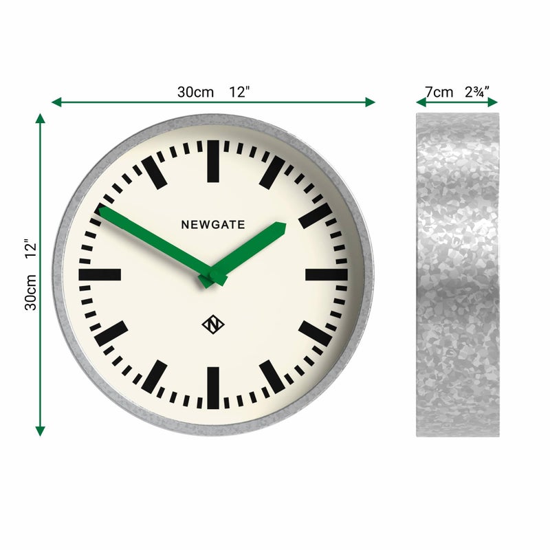 NEWGATEÂ® Luggage Wall Clock | Modern Retro Metal Station Clock | 30cm | Deep galvanised Metal case with Green Hands | Contemporary Vintage Style for Kitchen, Living Room or Office - Image 4
